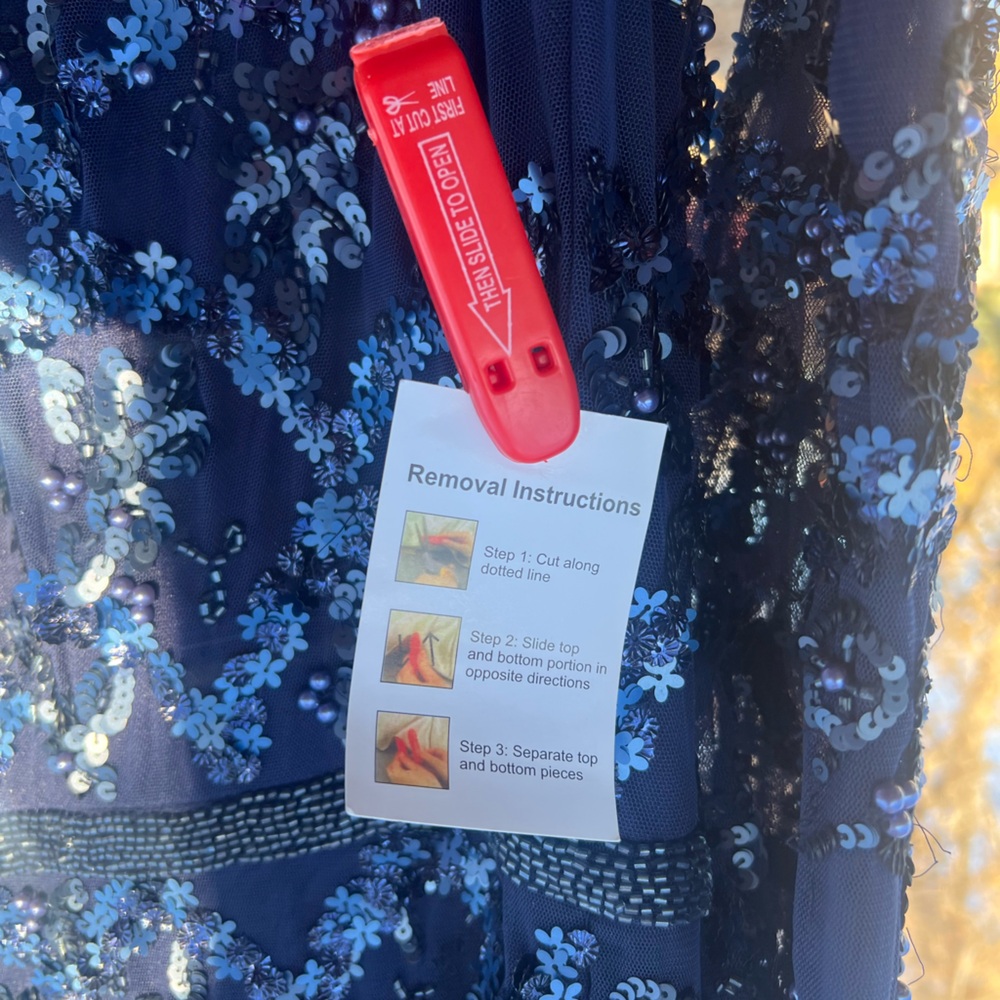 MAC DUGGAL Embellished Illusion High Neck Long Sleeve A Line Gown Navy blue - Picture 15 of 16